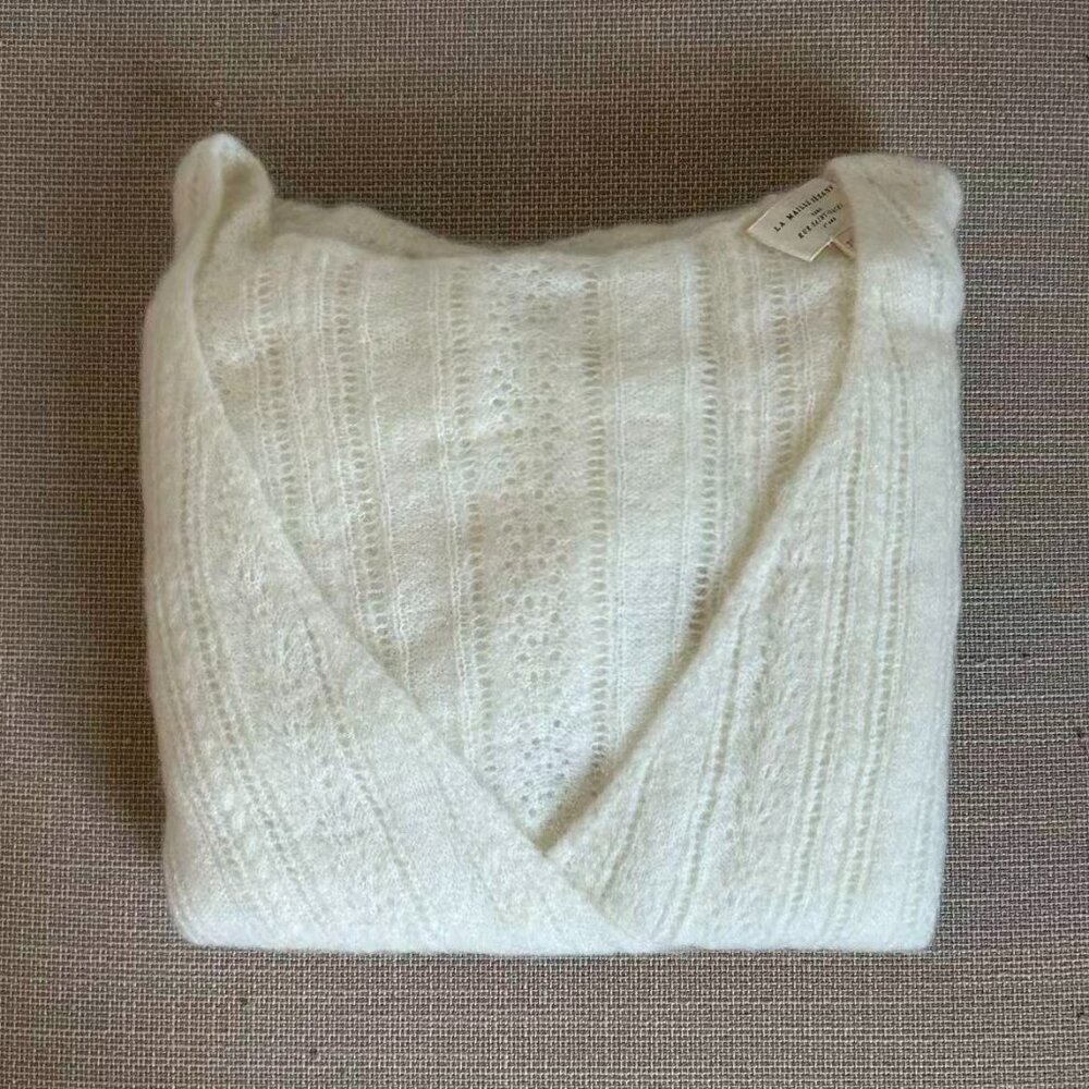 Sezane Cream V‑Neck Ribbed Knit Sweater - Picture 5 of 11